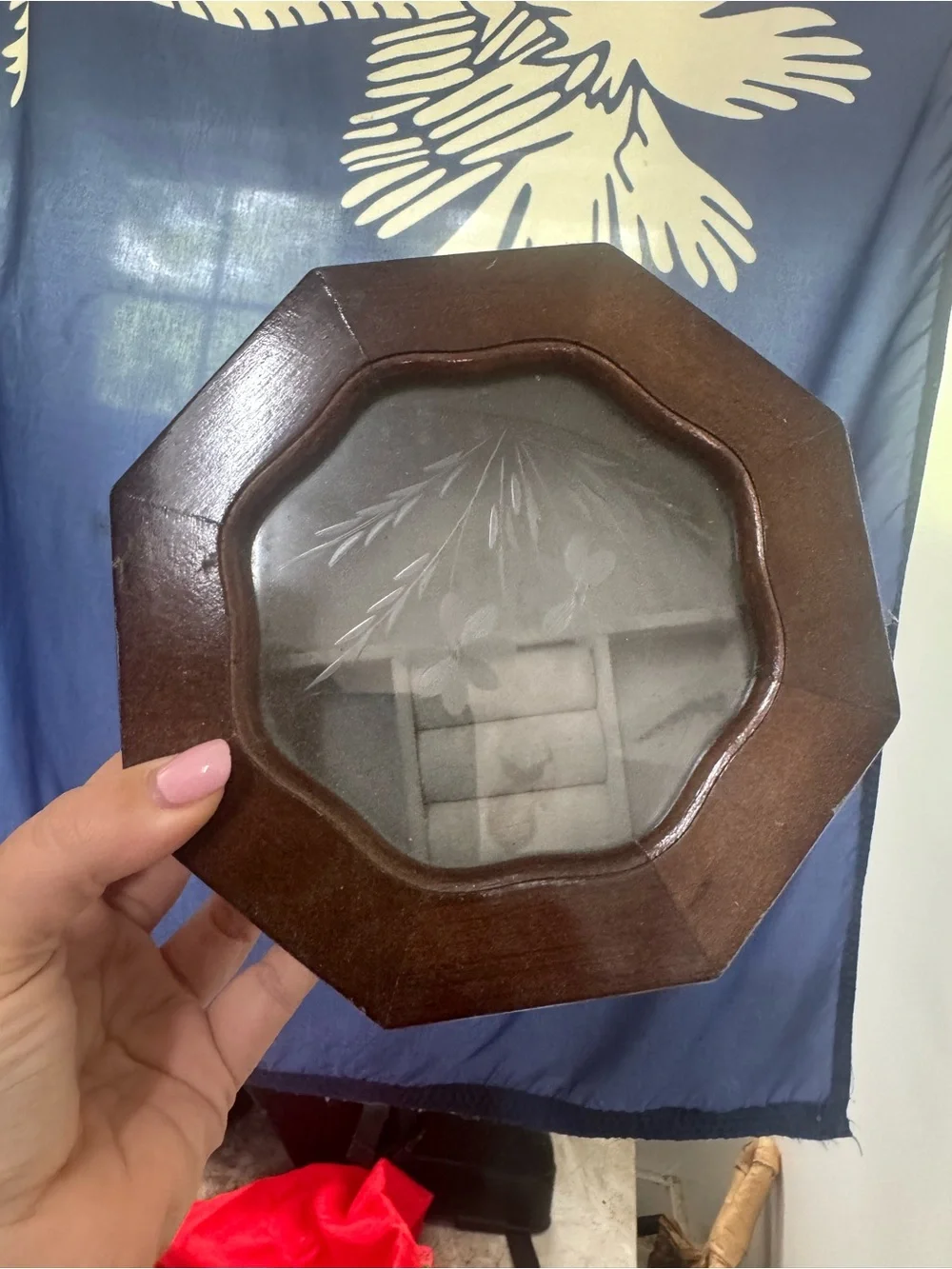 Classic Octagonal Jewelry Box with Gray Interior